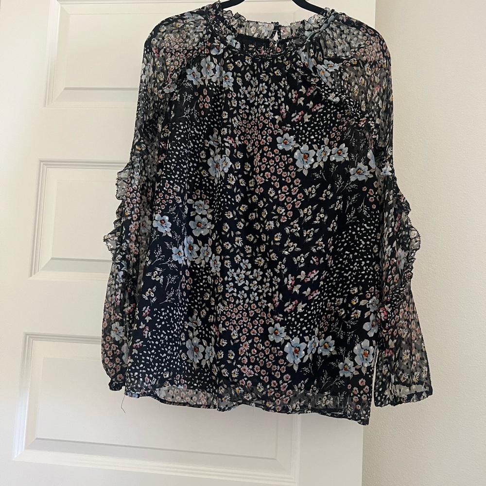 LOFT Black Floral Blouse